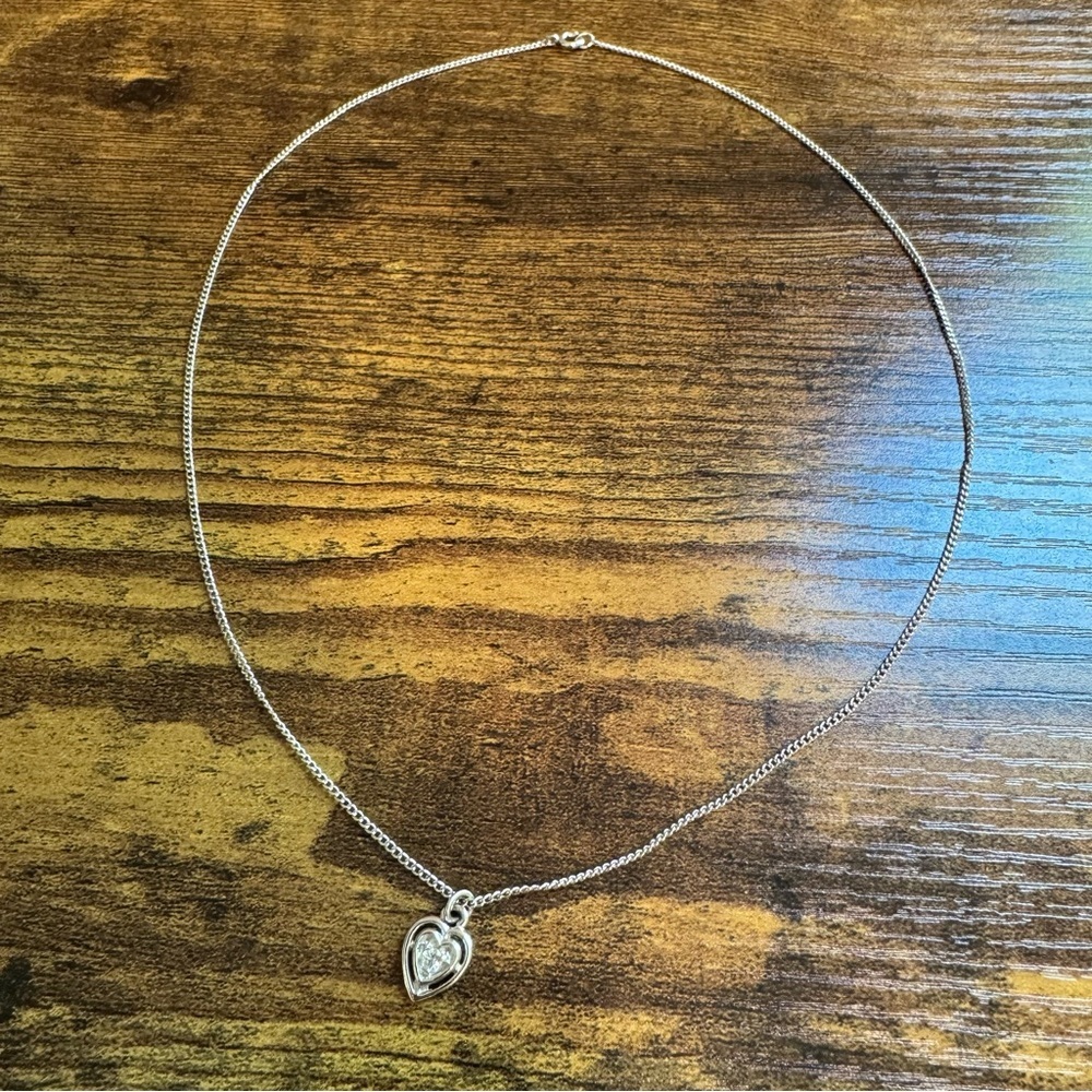 18” Sterling Silver 925 Necklace with Clear Quartz Inset Heart Pendant